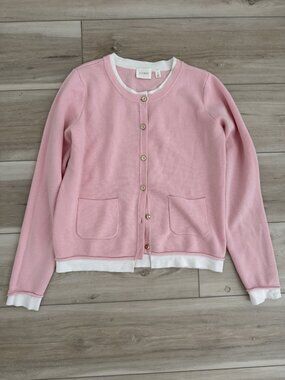 CYRUS Pink Cardigan White Trim Gold Buttons | Size S